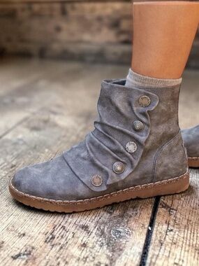 Blowfish Vegan Distressed Leather Low Heel Stone Zip Up Rounded Toe Ankle Bootie